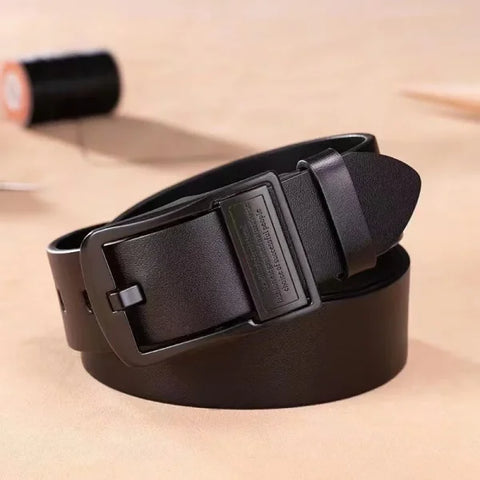 Men’s Cowhide Leather Belt – Luxury Brand Casual Business Strap with Metal Alloy Pin Buckle for Jeans