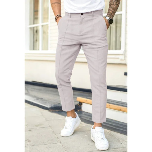 Men’s Double Fold Line Solid Color Casual Suit Pants - Light Gray / 3XL