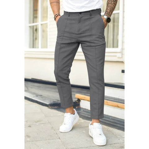 Men’s Double Fold Line Solid Color Casual Suit Pants - Dark Gray / 3XL