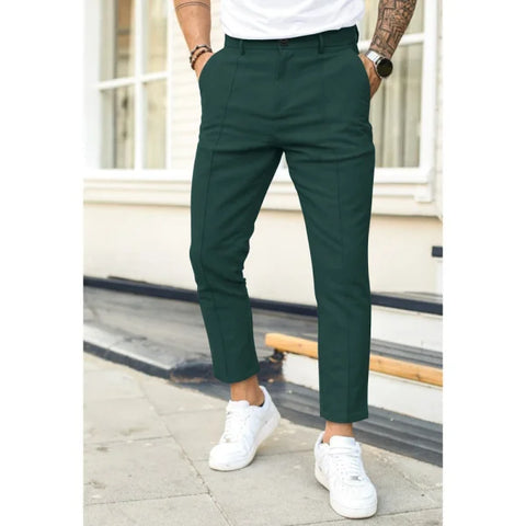 Men’s Double Fold Line Solid Color Casual Suit Pants - Dark Green / 3XL