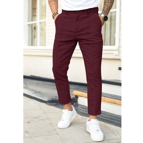 Men’s Double Fold Line Solid Color Casual Suit Pants - Dark Red / 3XL