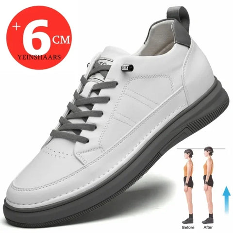 Men’s Elevator Shoes – 6CM Height Increase Casual Lift Sneakers in White & Black