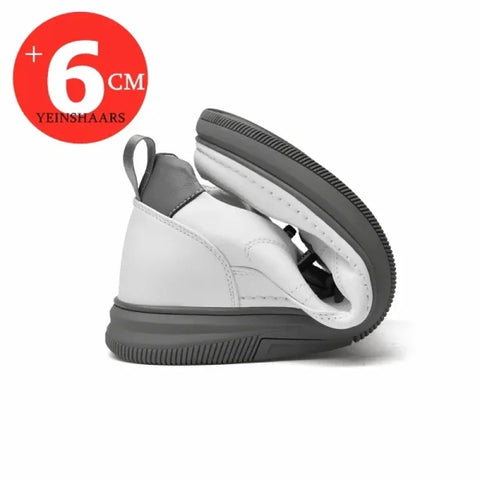 Men’s Elevator Shoes – 6CM Height Increase Casual Lift Sneakers in White & Black