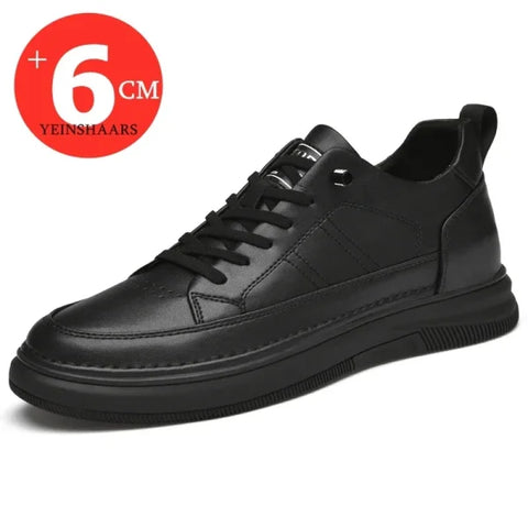 Men’s Elevator Shoes – 6CM Height Increase Casual Lift Sneakers in White & Black - black / 37