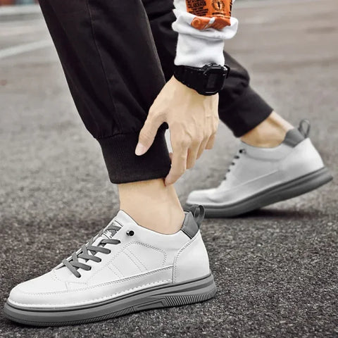 Men’s Elevator Shoes – 6CM Height Increase Casual Lift Sneakers in White & Black