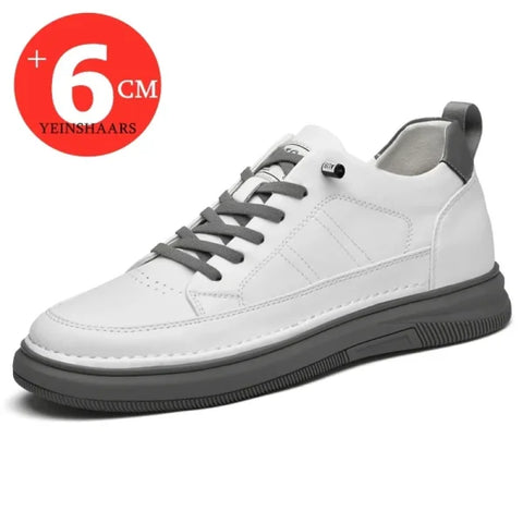 Men’s Elevator Shoes – 6CM Height Increase Casual Lift Sneakers in White & Black - WHITE / 42