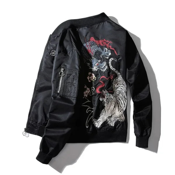 Men's Embroidery Bomber Jacket – Dragon Tiger Autumn Winter Pilot Hip Hop Streetwear - Himpall
