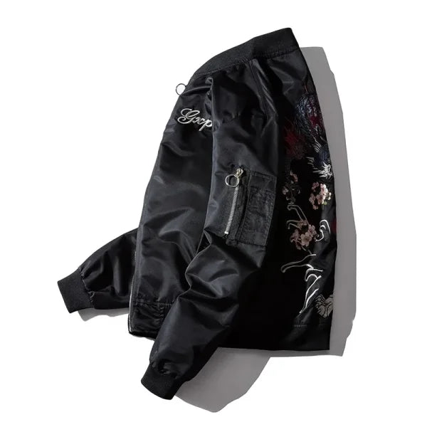 Men's Embroidery Bomber Jacket – Dragon Tiger Autumn Winter Pilot Hip Hop Streetwear - Himpall