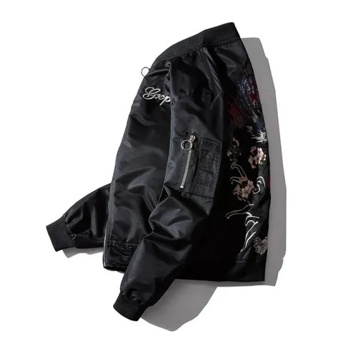 Men's Embroidery Bomber Jacket – Dragon Tiger Autumn Winter Pilot Hip Hop Streetwear - Himpall