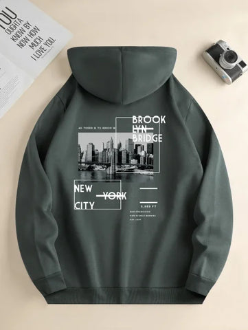 Men's Full Sleeve Printed Casual Hoodie in Polyester and Spandex - Himpall