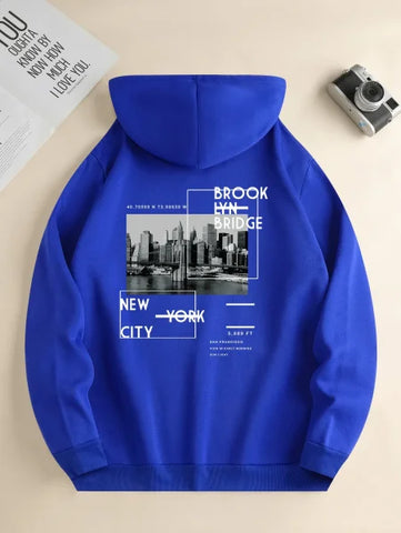 Men's Full Sleeve Printed Casual Hoodie in Polyester and Spandex - Himpall