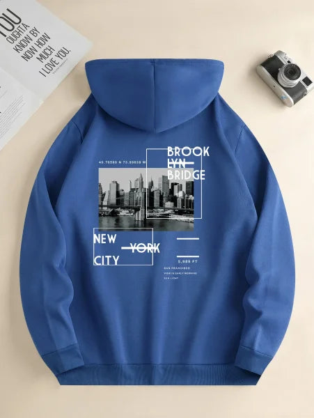 Men's Full Sleeve Printed Casual Hoodie in Polyester and Spandex - Himpall