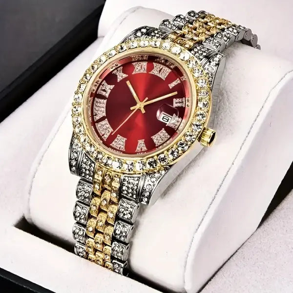 Mens Hip Hop Watch VintagInspired Retro Quartz Timepiece with Oversized Rhinestone Dial and Durable Stainless Steel