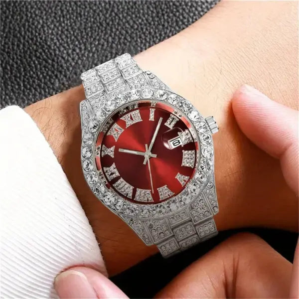 Mens Hip Hop Watch VintagInspired Retro Quartz Timepiece with Oversized Rhinestone Dial and Durable Stainless Steel