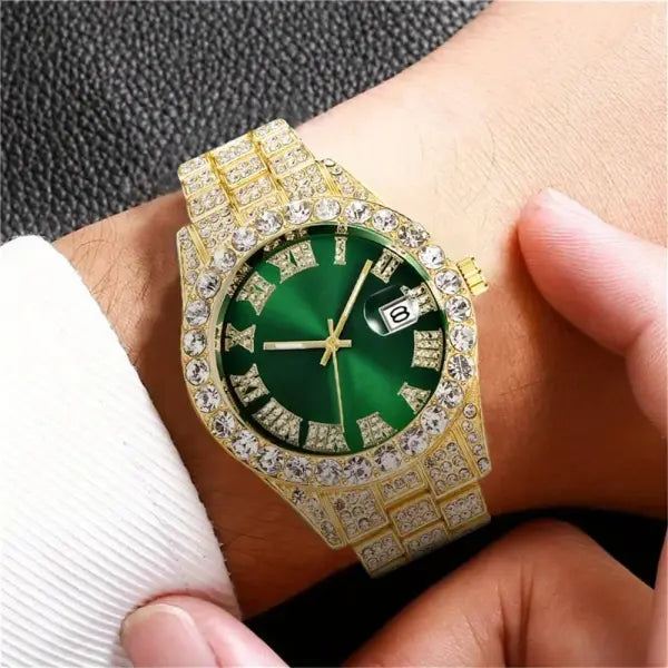 Mens Hip Hop Watch VintagInspired Retro Quartz Timepiece with Oversized Rhinestone Dial and Durable Stainless Steel
