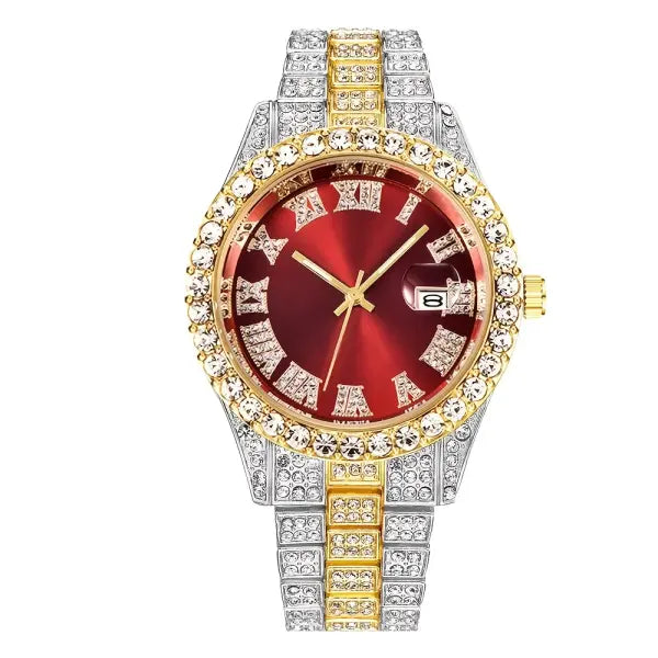 Mens Hip Hop Watch VintagInspired Retro Quartz Timepiece with Oversized Rhinestone Dial and Durable Stainless Steel