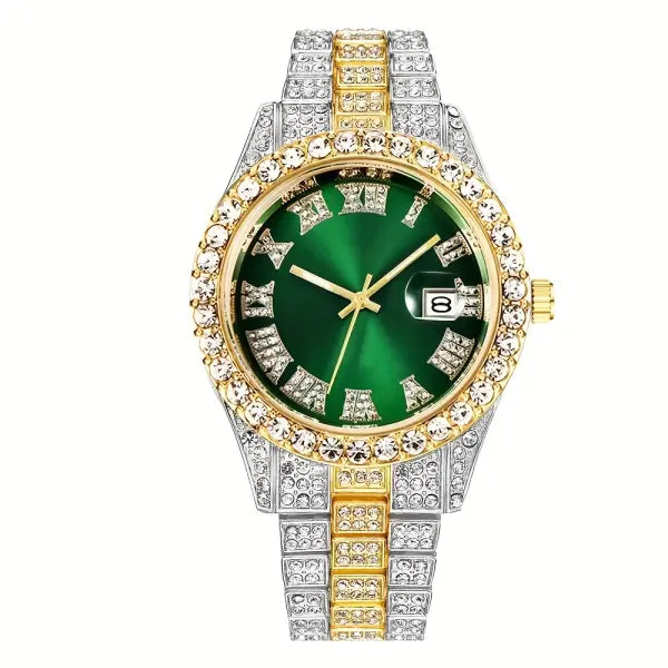 Mens Hip Hop Watch VintagInspired Retro Quartz Timepiece with Oversized Rhinestone Dial and Durable Stainless Steel