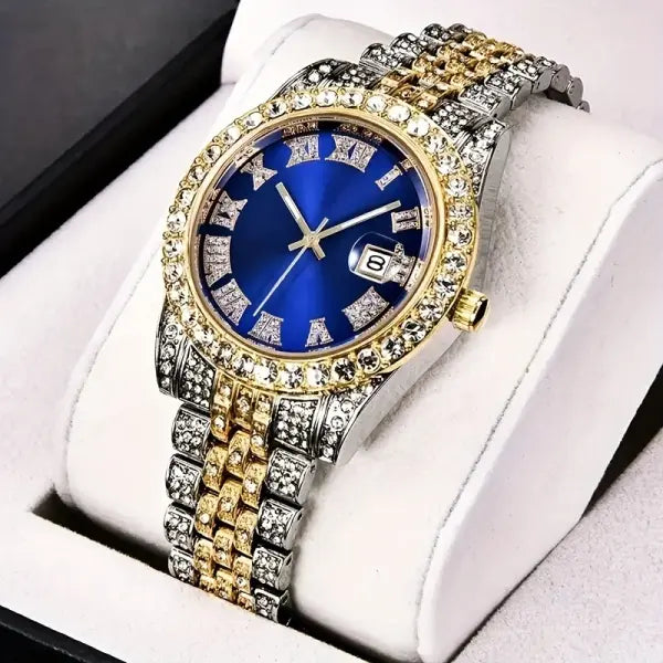 Mens Hip Hop Watch VintagInspired Retro Quartz Timepiece with Oversized Rhinestone Dial and Durable Stainless Steel