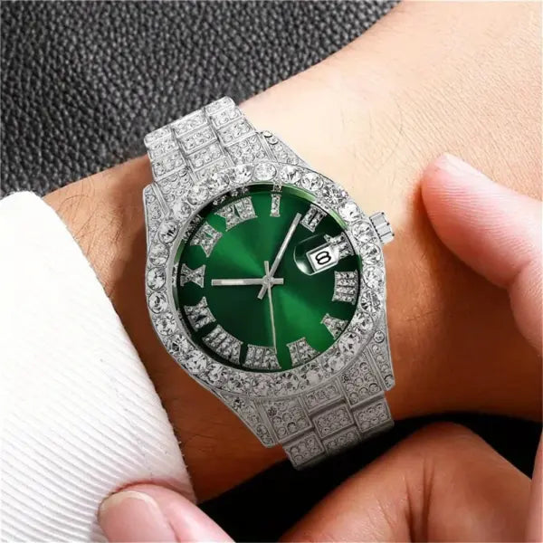 Mens Hip Hop Watch VintagInspired Retro Quartz Timepiece with Oversized Rhinestone Dial and Durable Stainless Steel