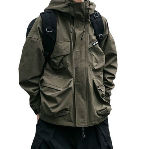 Men’s Hooded Windproof Jacket with Three-Dimensional Pockets