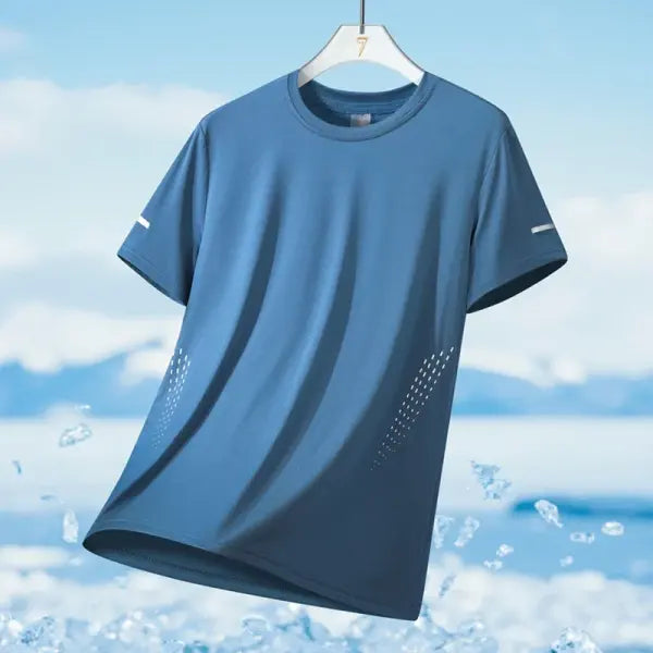 Men’s Ice Silk Running T-shirt 5XL Breathable Quick Dry Sports Top - Blue A / L(50 kg-60 kg)