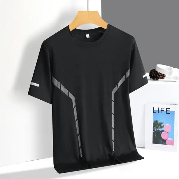 Men’s Ice Silk Running T-shirt 5XL Breathable Quick Dry Sports Top - Black B / XXL(70 kg-77 kg)