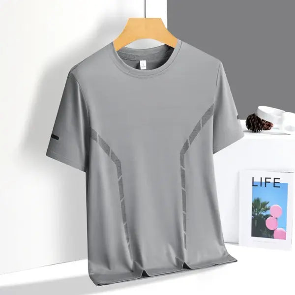 Men’s Ice Silk Running T-shirt 5XL Breathable Quick Dry Sports Top - Gray B / XXXL(77 kg-85 kg)