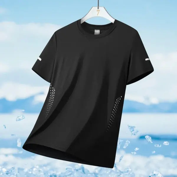Men’s Ice Silk Running T-shirt 5XL Breathable Quick Dry Sports Top - Black A / XL(60 kg-70 kg)