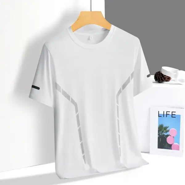 Men’s Ice Silk Running T-shirt 5XL Breathable Quick Dry Sports Top - White B / 5XL(92 kg-100 kg)