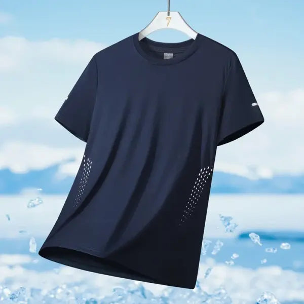 Men’s Ice Silk Running T-shirt 5XL Breathable Quick Dry Sports Top - Navy A / 4XL(85 kg-92 kg)