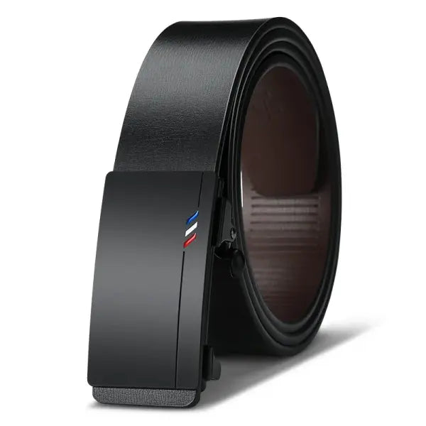 Automatic buckle cowskin men leather plus size jeans belt - POLO-24-WY / 120cm