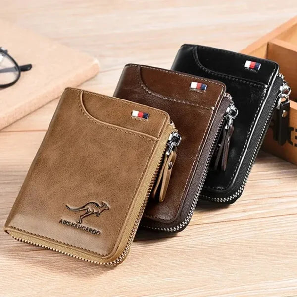 Men’s Leather Wallet – Business Card Holder, RFID Protection Zipper Purse, Luxury Wallet for Men - Himpall