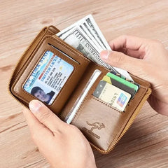 Men’s Leather Wallet – Business Card Holder, RFID Protection Zipper Purse, Luxury Wallet for Men - Himpall