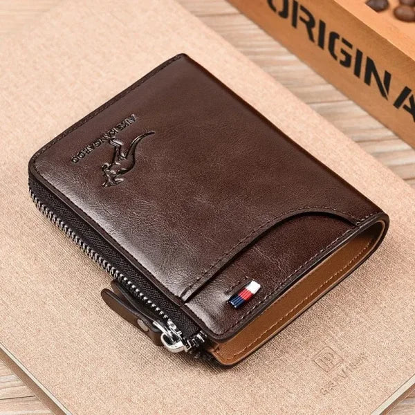 Men’s Leather Wallet – Business Card Holder, RFID Protection Zipper Purse, Luxury Wallet for Men - Himpall