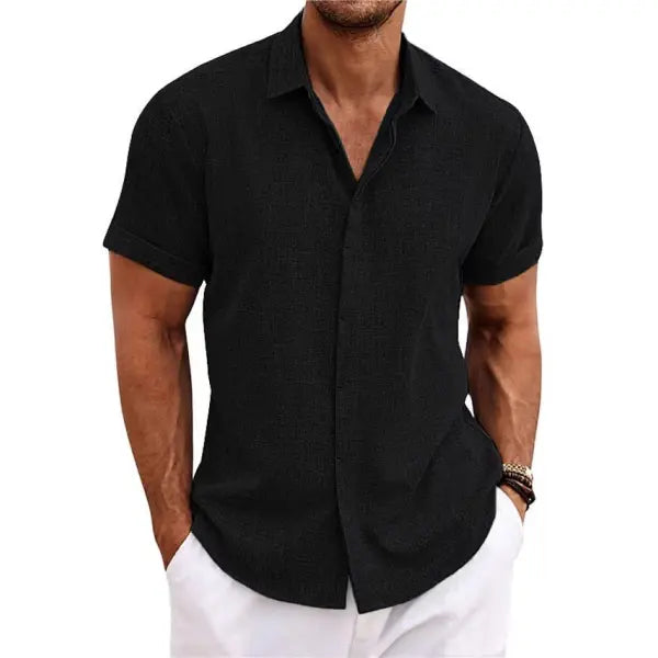 Men’s Linen Short Sleeve Shirt Plus Sizes Casual Summer Style - Black / 4XL - None