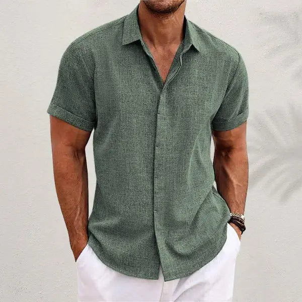 Men’s Linen Short Sleeve Shirt Plus Sizes Casual Summer Style - Green / 4XL - None