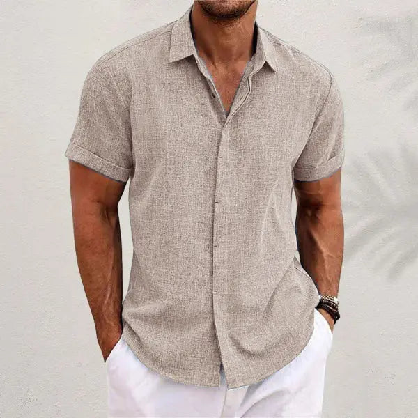 Men’s Linen Short Sleeve Shirt Plus Sizes Casual Summer Style - Khaki / 4XL - None