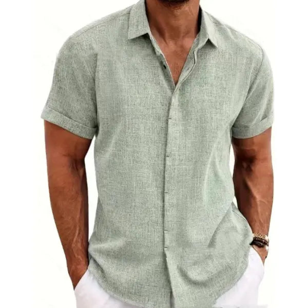 Men’s Linen Short Sleeve Shirt Plus Sizes Casual Summer Style - Matcha / 4XL - None