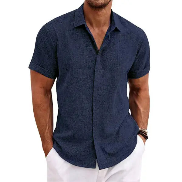 Men’s Linen Short Sleeve Shirt Plus Sizes Casual Summer Style - Navy Blue / L - None