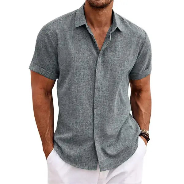 Men’s Linen Short Sleeve Shirt Plus Sizes Casual Summer Style - None