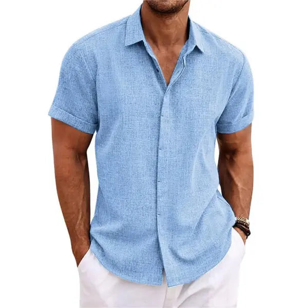 Men’s Linen Short Sleeve Shirt Plus Sizes Casual Summer Style - None