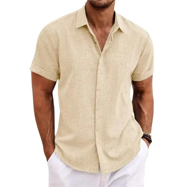 Men’s Linen Short Sleeve Shirt Plus Sizes Casual Summer Style - None