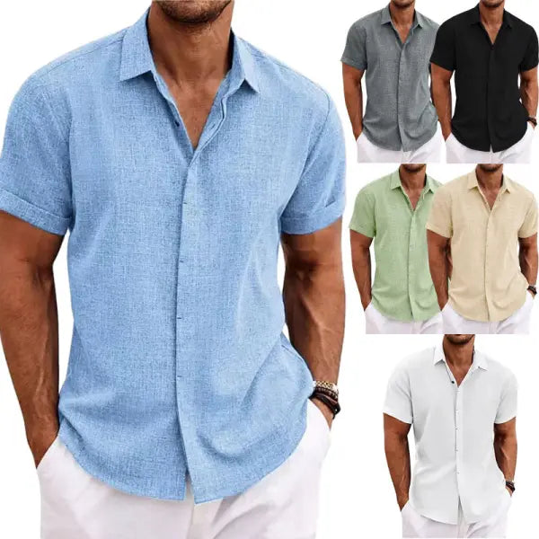 Men’s Linen Short Sleeve Shirt Plus Sizes Casual Summer Style - None