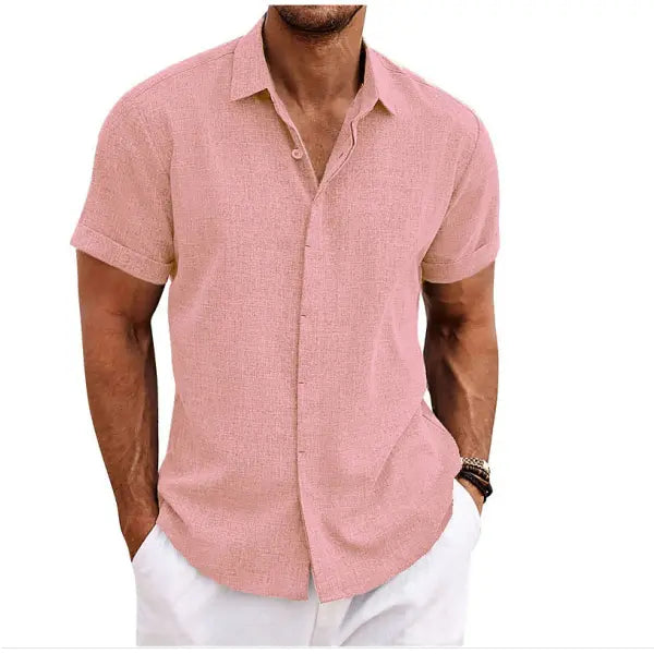 Men’s Linen Short Sleeve Shirt Plus Sizes Casual Summer Style - Pink / 4XL - None