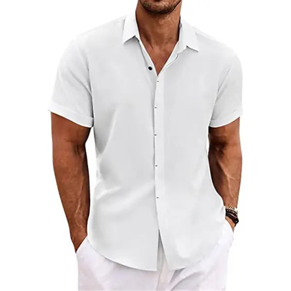 Men’s Linen Short Sleeve Shirt Plus Sizes Casual Summer Style - White / 5XL - None