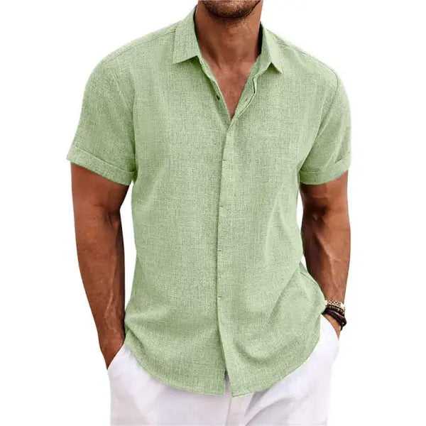 Men’s Linen Short Sleeve Shirt Plus Sizes Casual Summer Style - Yellow Green / L - None
