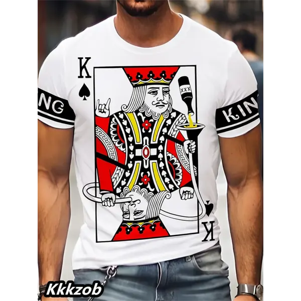 Mens Lion Print Short Sleeve Crew Neck T-Shirt Soft Breathable Casual Wear Outdoor Activities Summer Essential Clothing