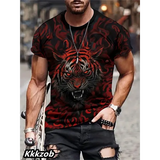 Mens Lion Print Short Sleeve Crew Neck T-Shirt Soft Breathable Casual Wear Outdoor Activities Summer Essential Clothing