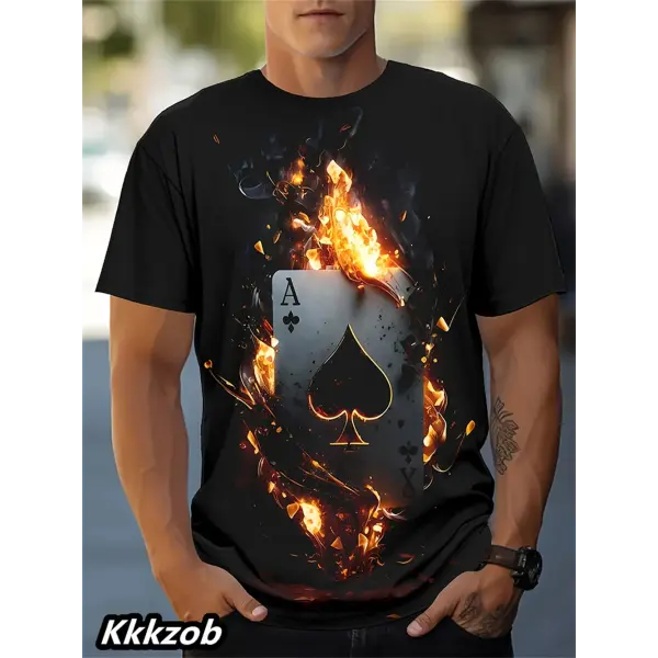 Mens Lion Print Short Sleeve Crew Neck T-Shirt Soft Breathable Casual Wear Outdoor Activities Summer Essential Clothing