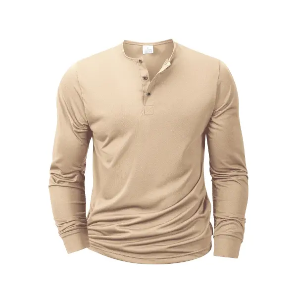 Mens Long Sleeve Henley Neck T-shirt Slim Fit Bottoming Tshirt Casual Button Shirt Comfortable Fitness Tee Cozy Top